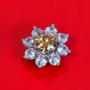 925 Sterling Silver Flower Pendant with Champagne Moissanite 5mm & Cz